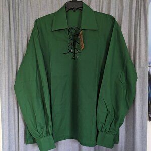 NWT DSS Kilts Shirt Men's L Green Jacobite Ghillie Lace Up Ren Fest Scottish